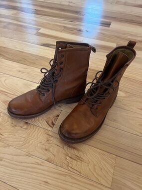 Frye Cognac Leather Lace-Up Combat Boots